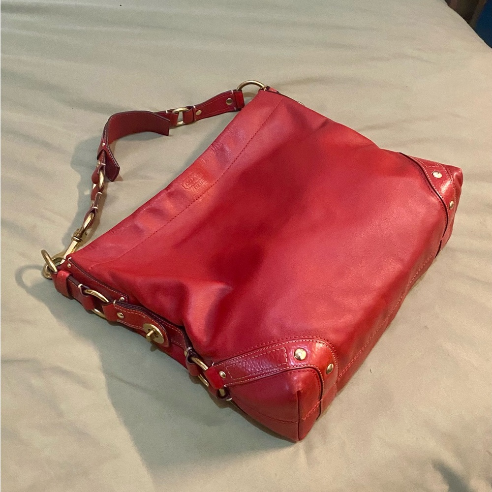 Coach Red Leather Purse w/ Gold Accents